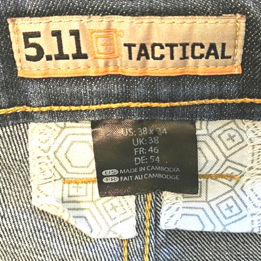 5.11 Tactical Jeans Mens Size 38x34 Dark Blue Denim Whiskers "Always Be Ready" - Picture 8 of 16